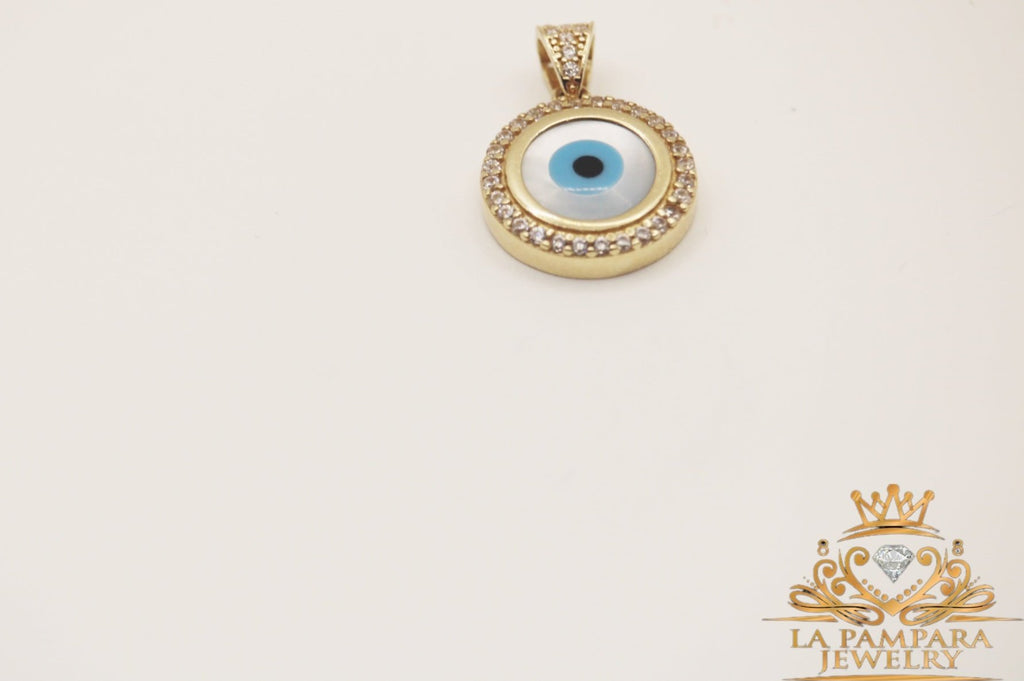 Blue devil eyes small pendant 14k