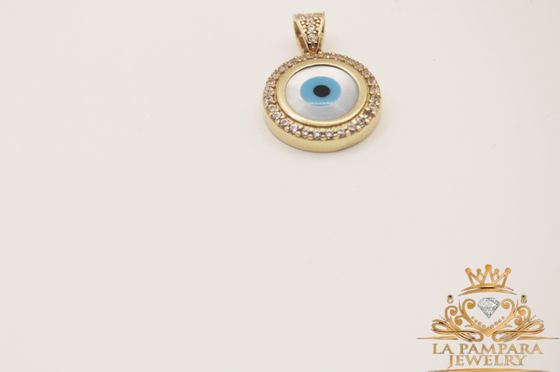 Blue devil eyes small pendant 14k