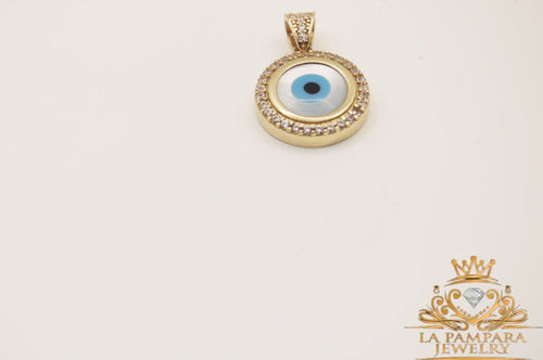 Blue devil eyes small pendant 14k