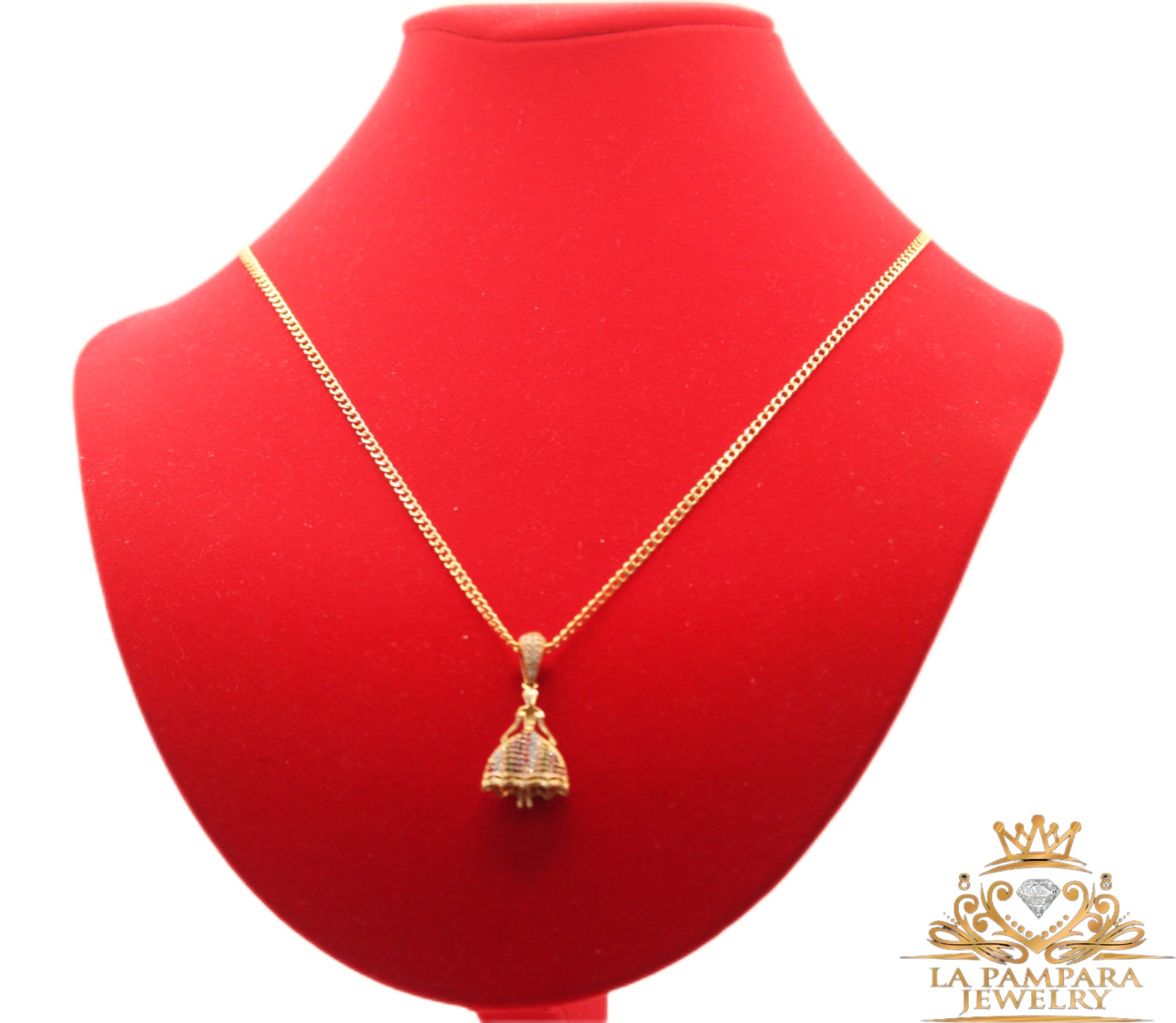 Small Cuban chain colorfully pendant 14k gold