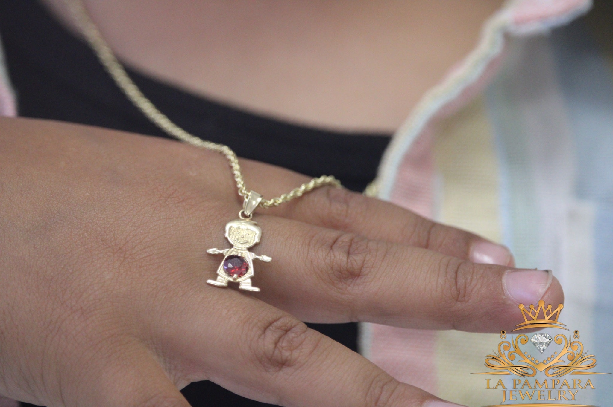 Rope chain kid pendant red 14k gold