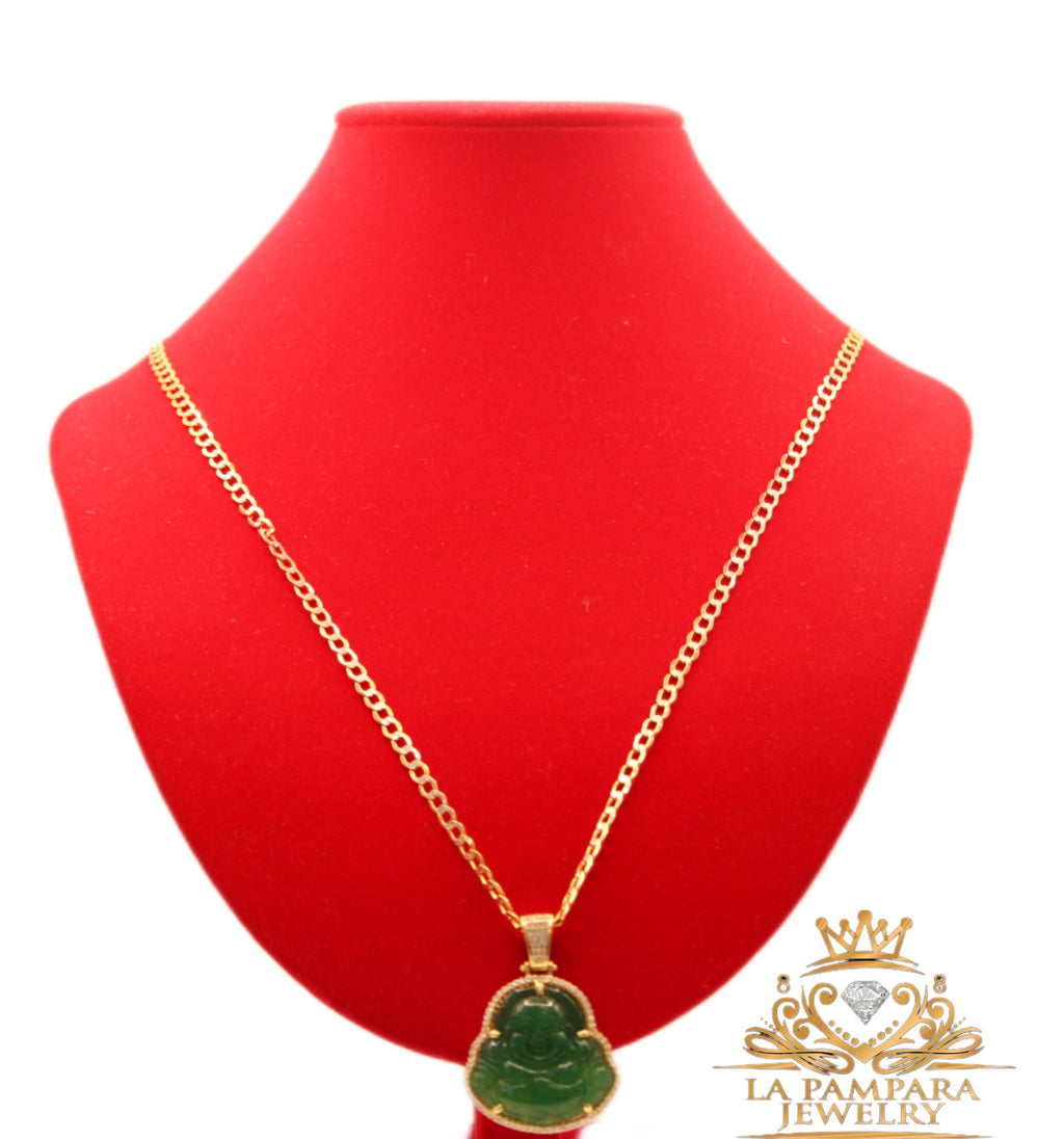 Cuban chain green Budda 14k Real Gold