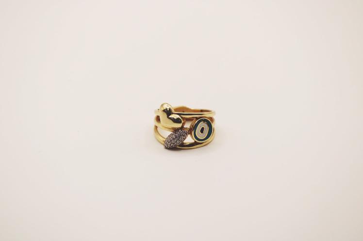 heart   evil eyes ring 14k