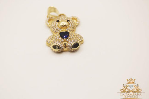 Blue stone   bear pendant 14k