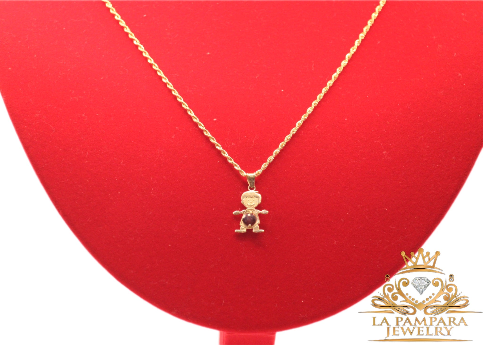 Rope chain kid pendant red 14k gold