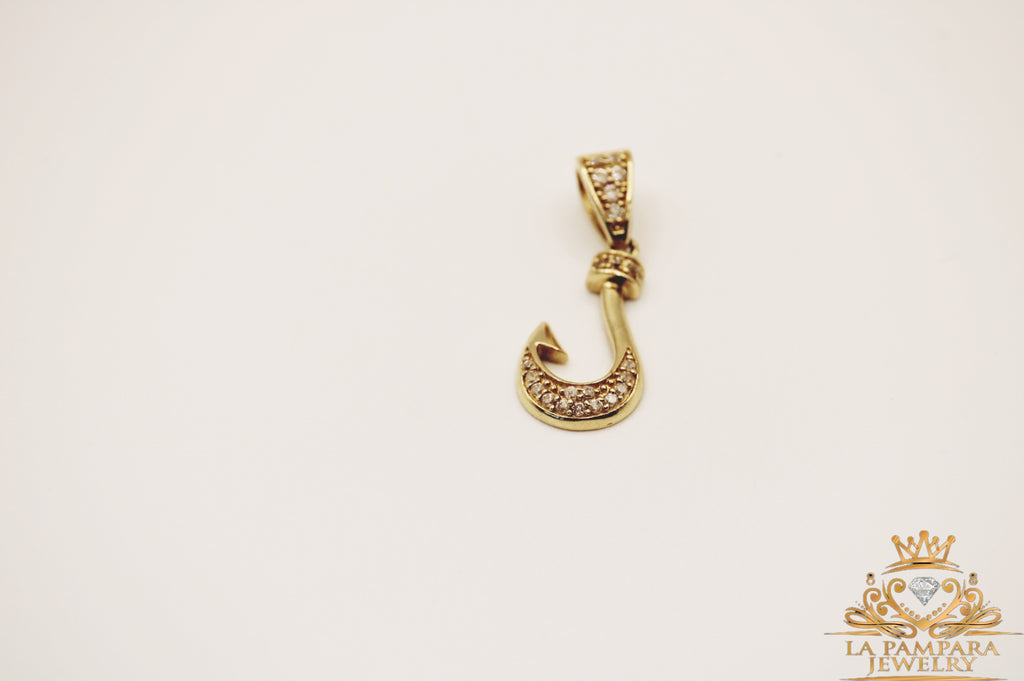 Fish hook pendant 14k