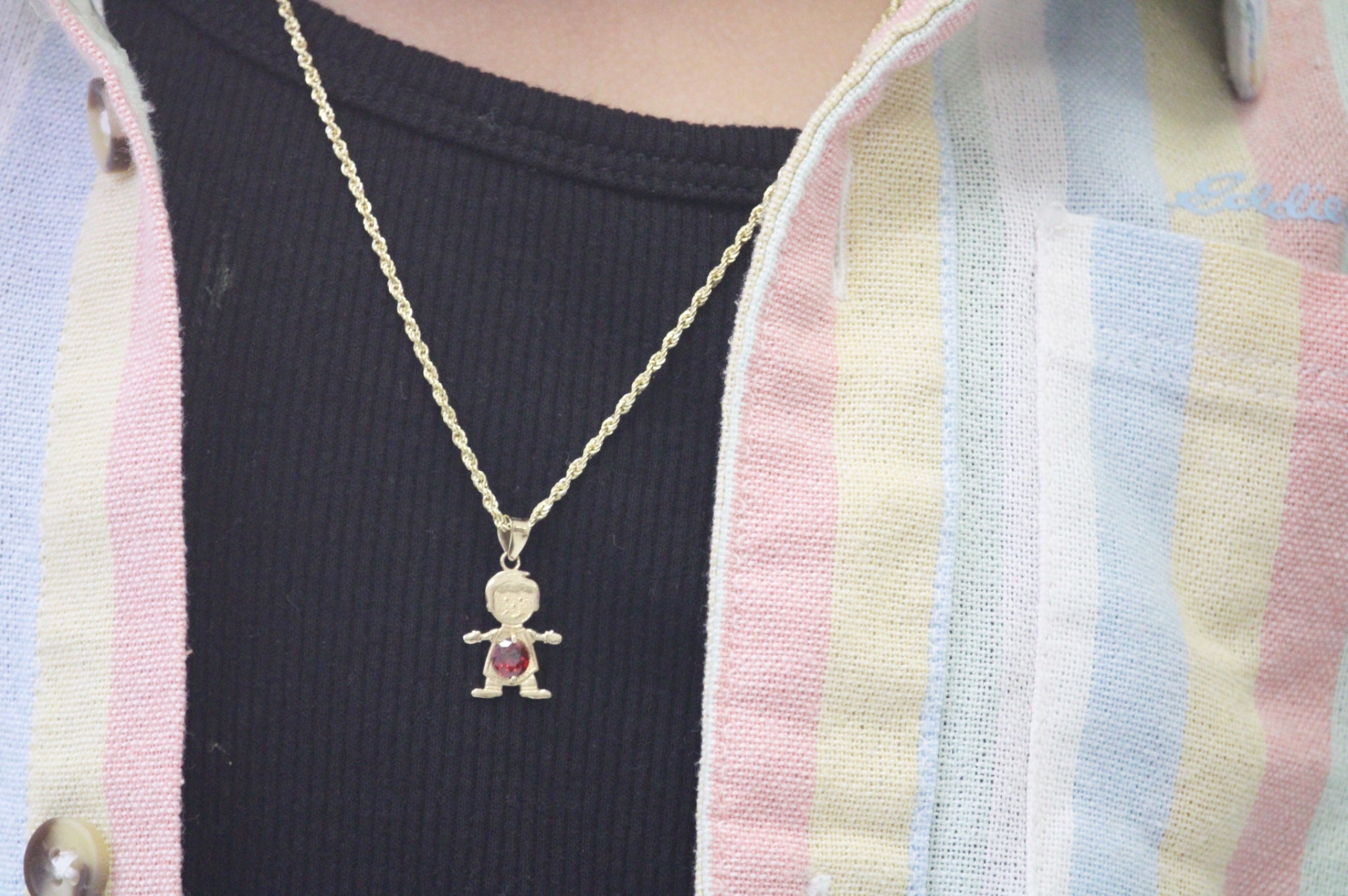Rope chain kid pendant red 14k gold
