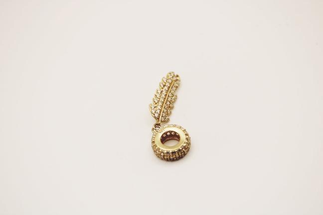 Long gold leaf charm 14k
