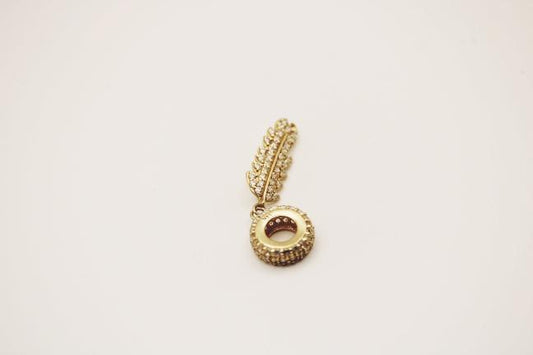 Long gold leaf charm 14k