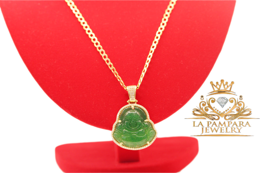 Cuban chain green Budda 14k Real Gold