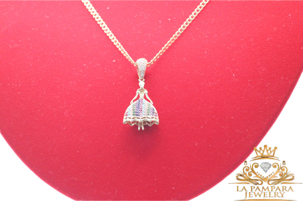 Small Cuban chain colorfully pendant 14k gold