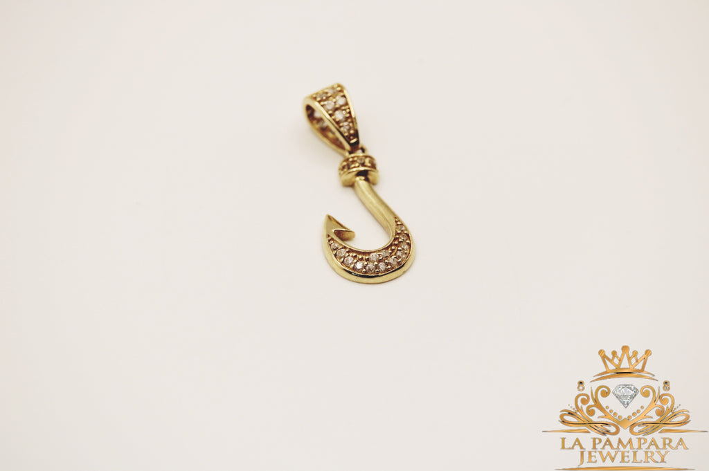 Fish hook pendant 14k