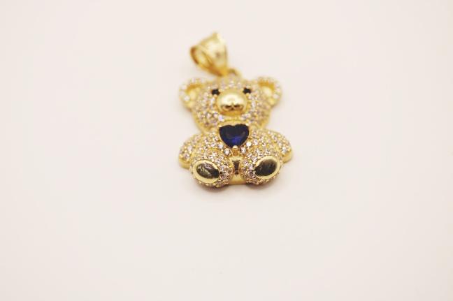 Blue stone   bear pendant 14k