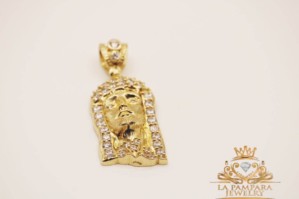 Jesus face CZ pendant 14k