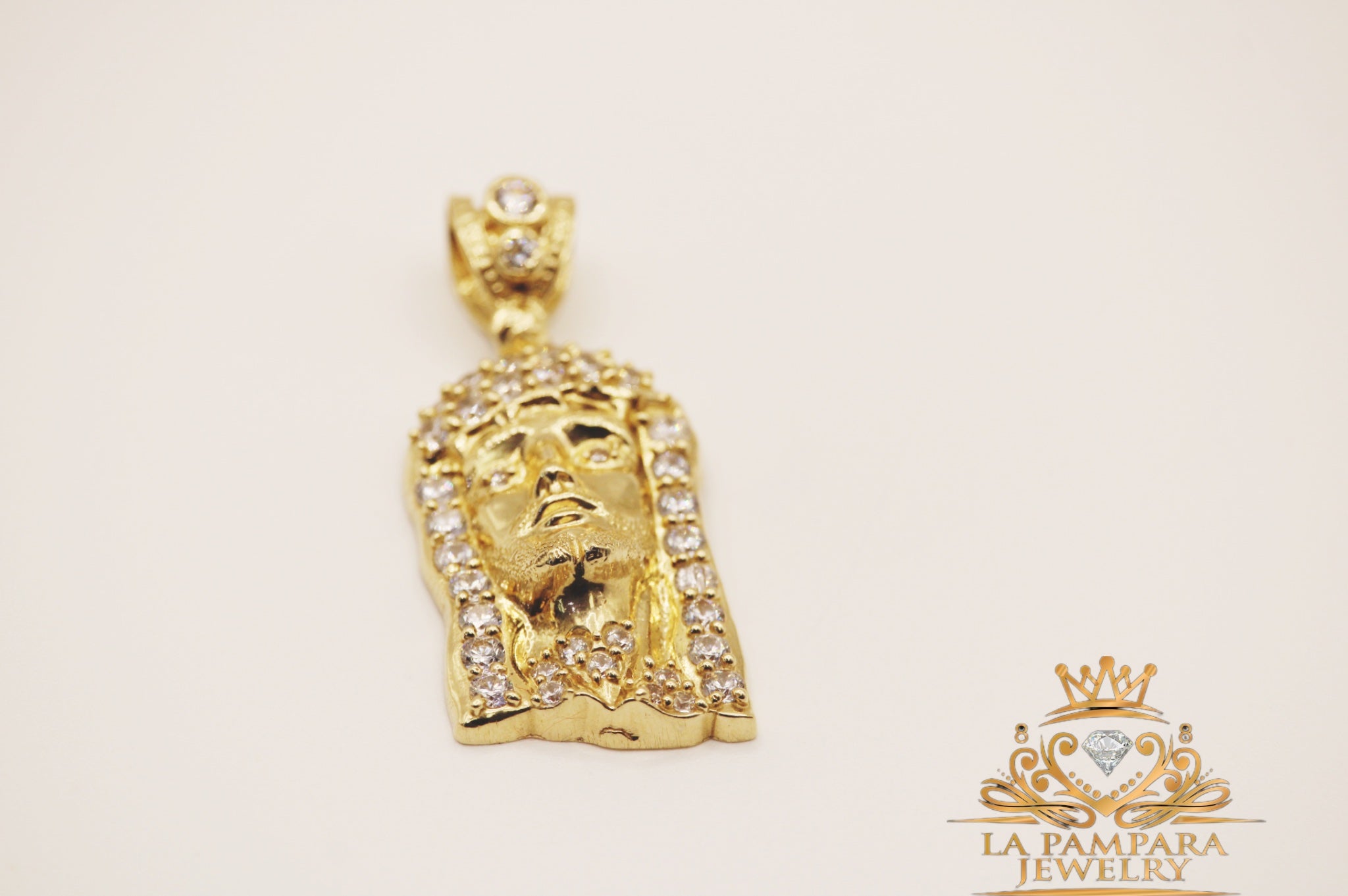 Jesus face CZ pendant 14k