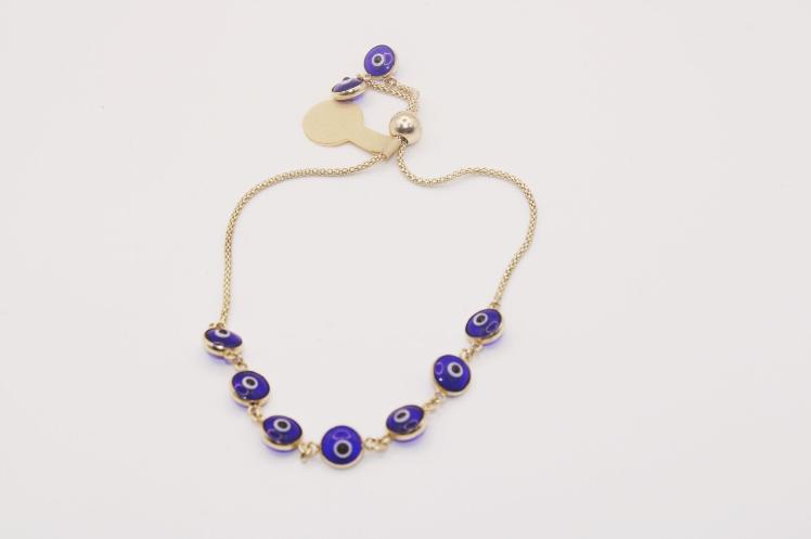 Evil Eyes Blue Bracelet Adjustable 14k