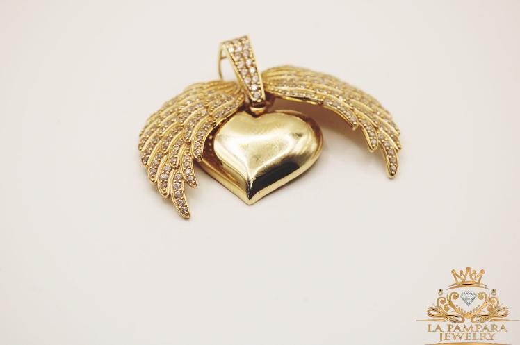 Heart wings pendant 14k