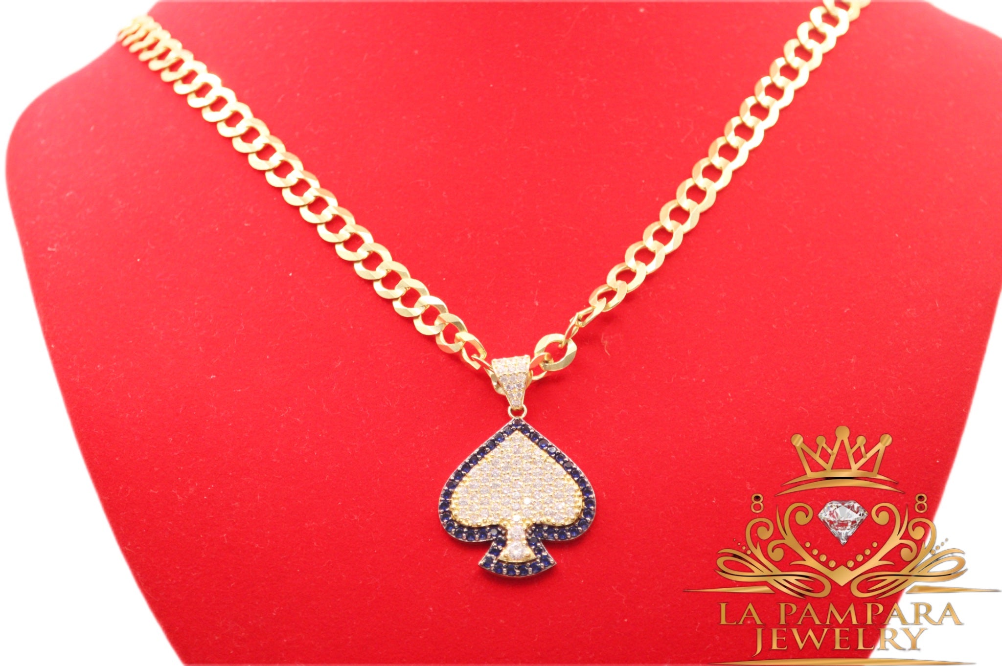 Cuban chain blue ice card pendant 14k gold