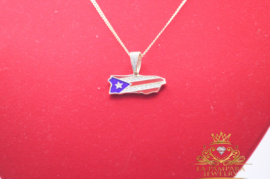 Cuban link chain Puerto Rican flag pendant 14k Gold