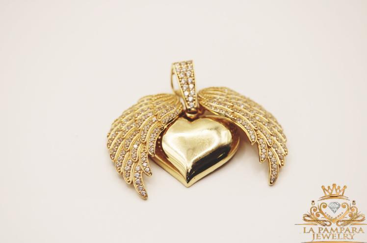 Heart wings pendant 14k