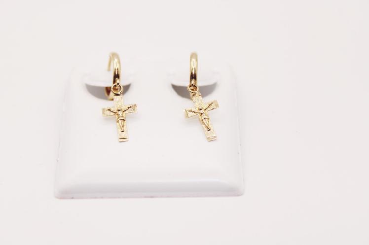 Hanging cross Jesus  hoops 14k