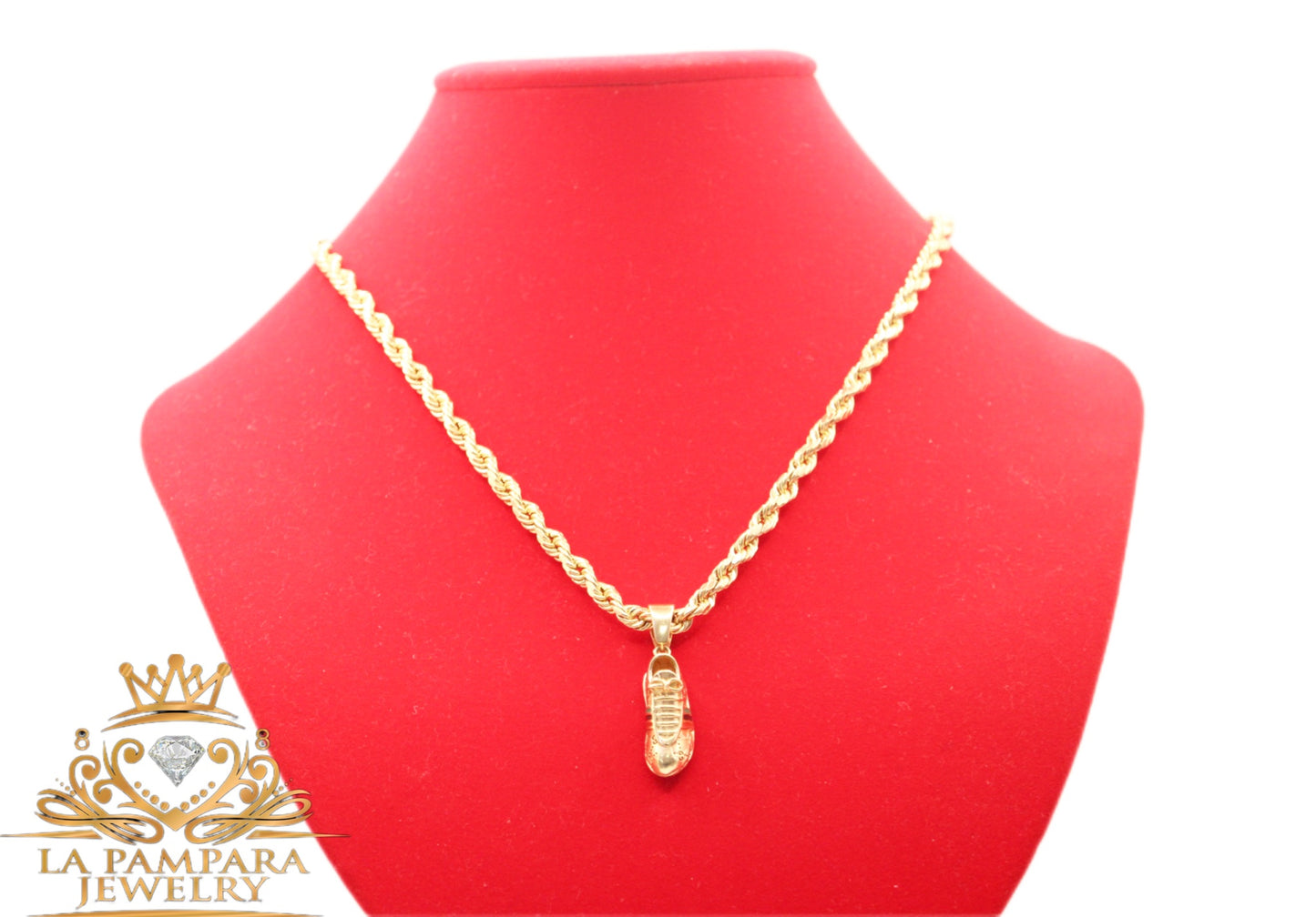 Rope chain shoes pendant 14k gold