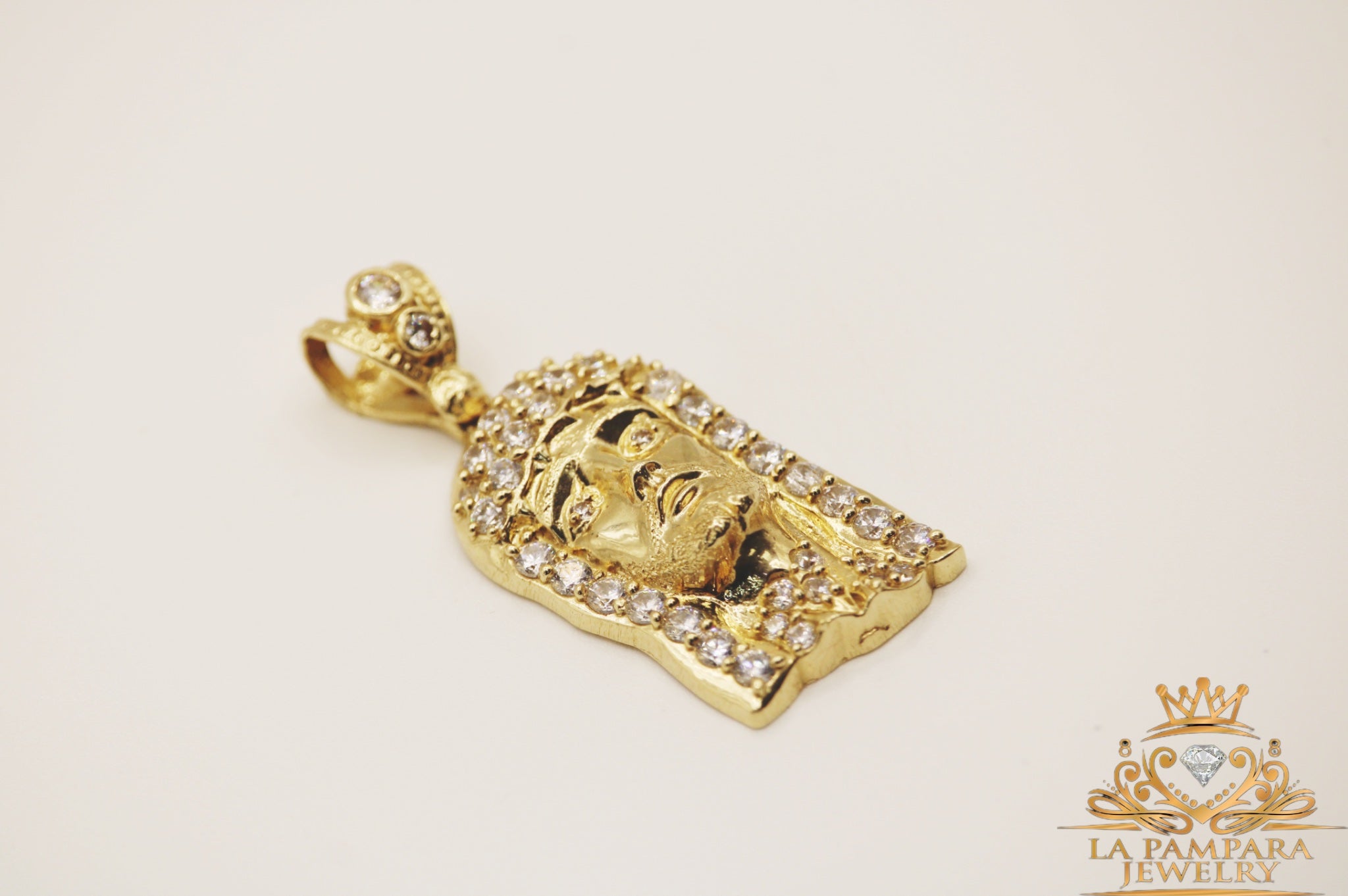 Jesus face CZ pendant 14k