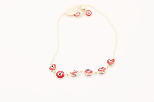 Red Evil Eyes Bracelet adjustable size 14k