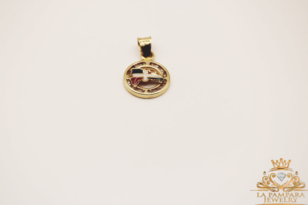 Dominican flag small pendant 14k