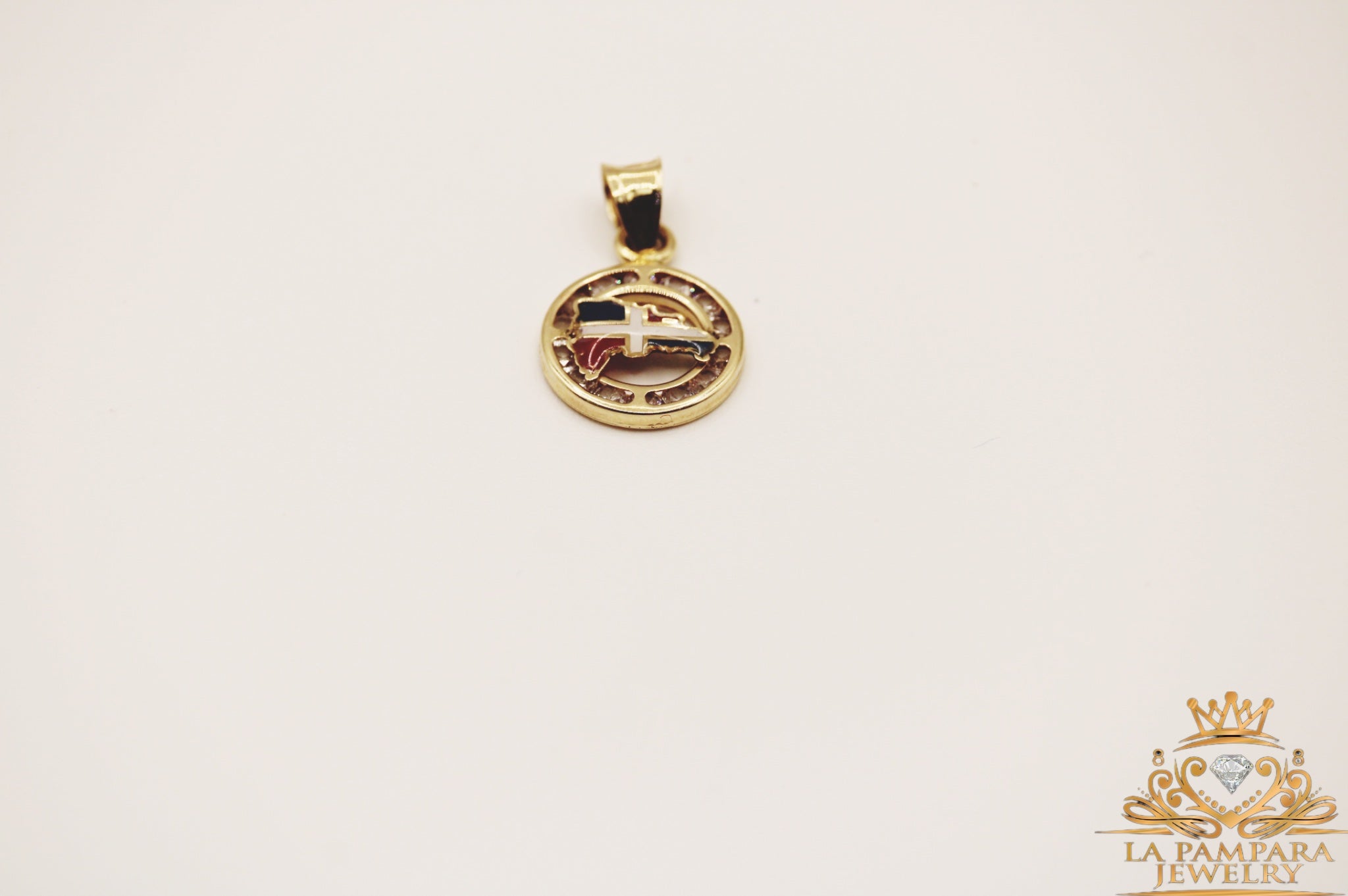 Dominican flag small pendant 14k