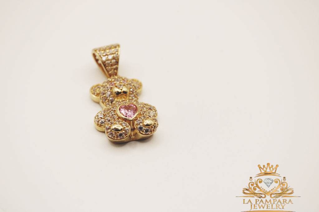 Pink bear pendant 14k