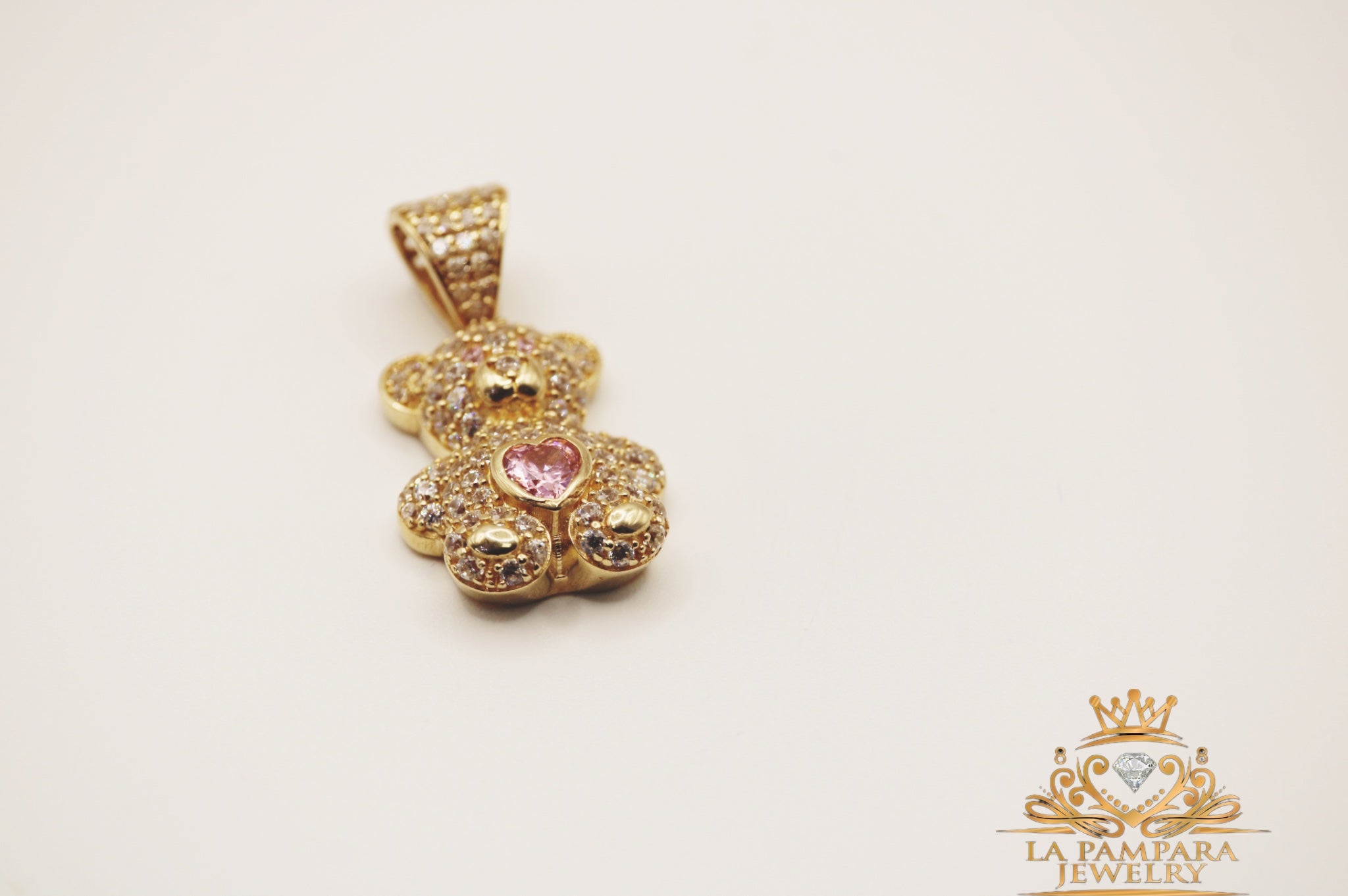 Pink bear pendant 14k