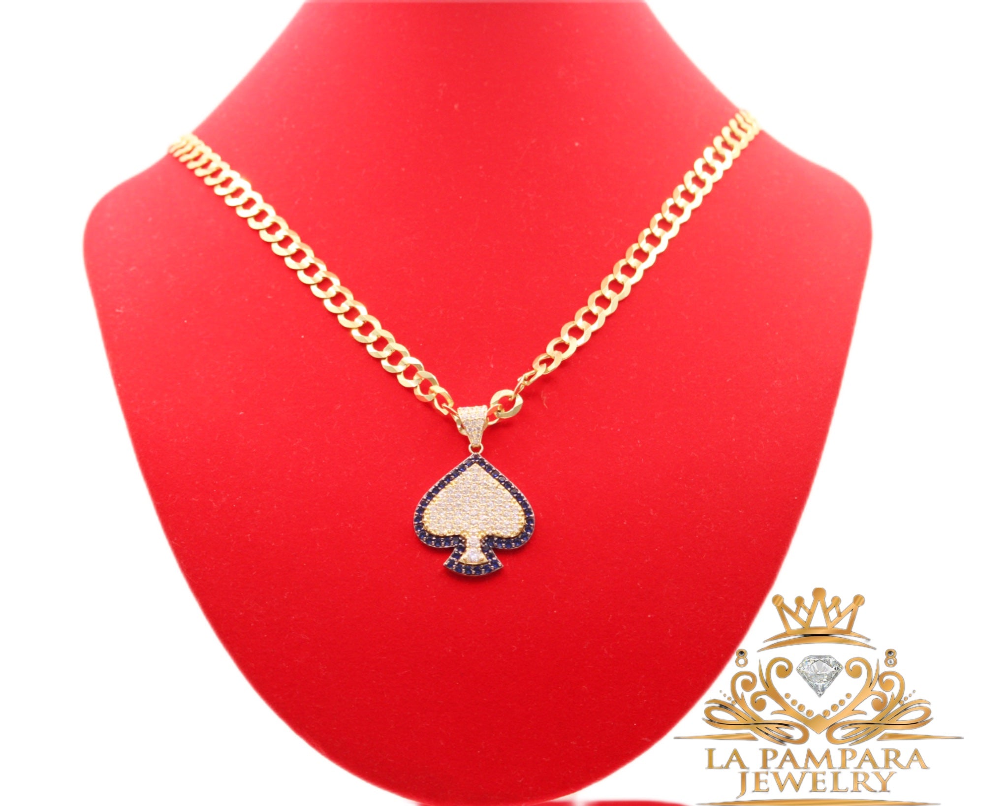 Cuban chain blue ice card pendant 14k gold