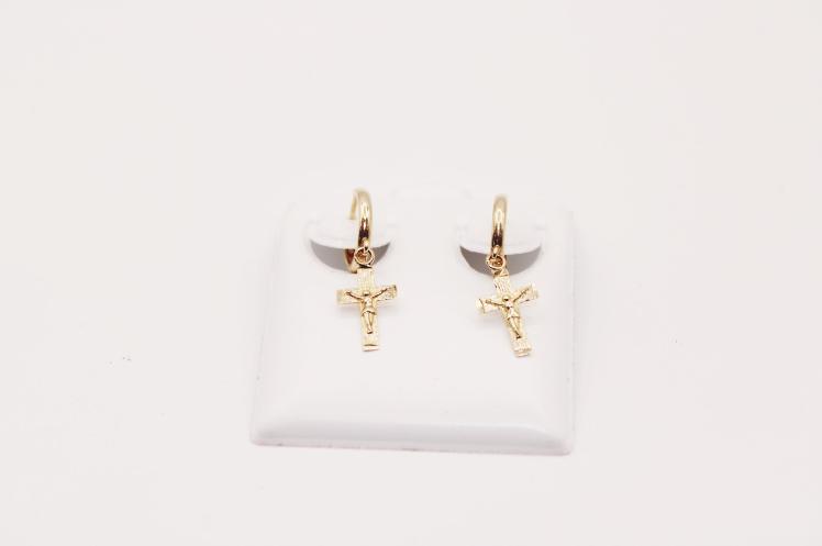Hanging cross Jesus  hoops 14k