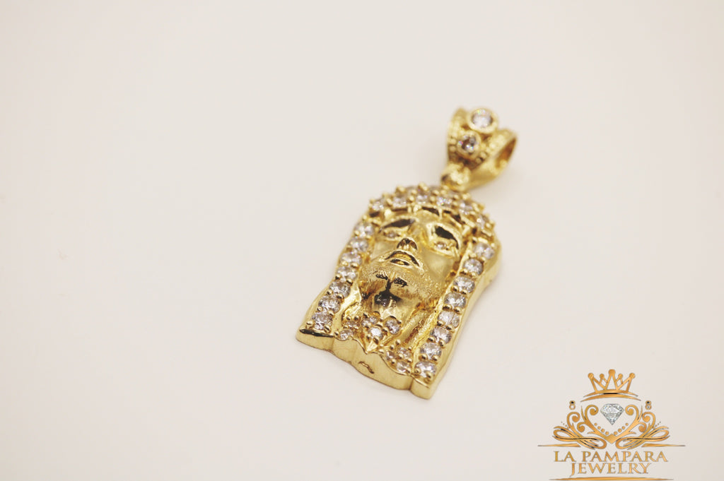 Jesus face CZ pendant 14k