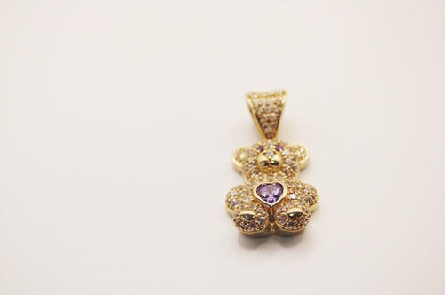 Bear clear purple pendant medium 14k gold