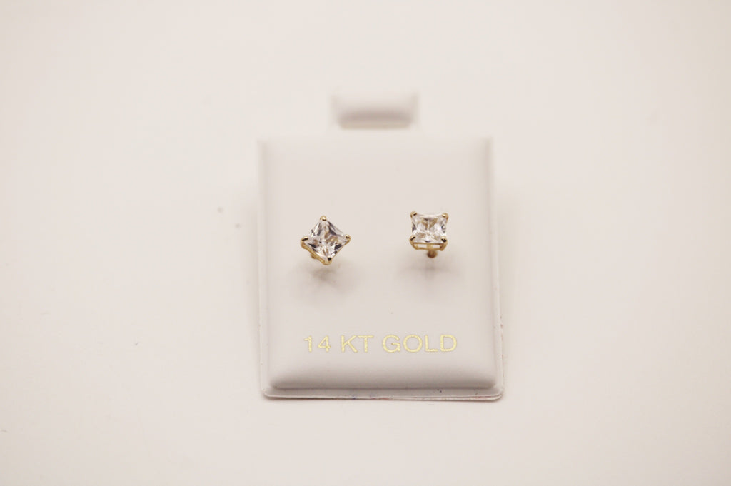 Screw Back Stud Earrings White stone 14k