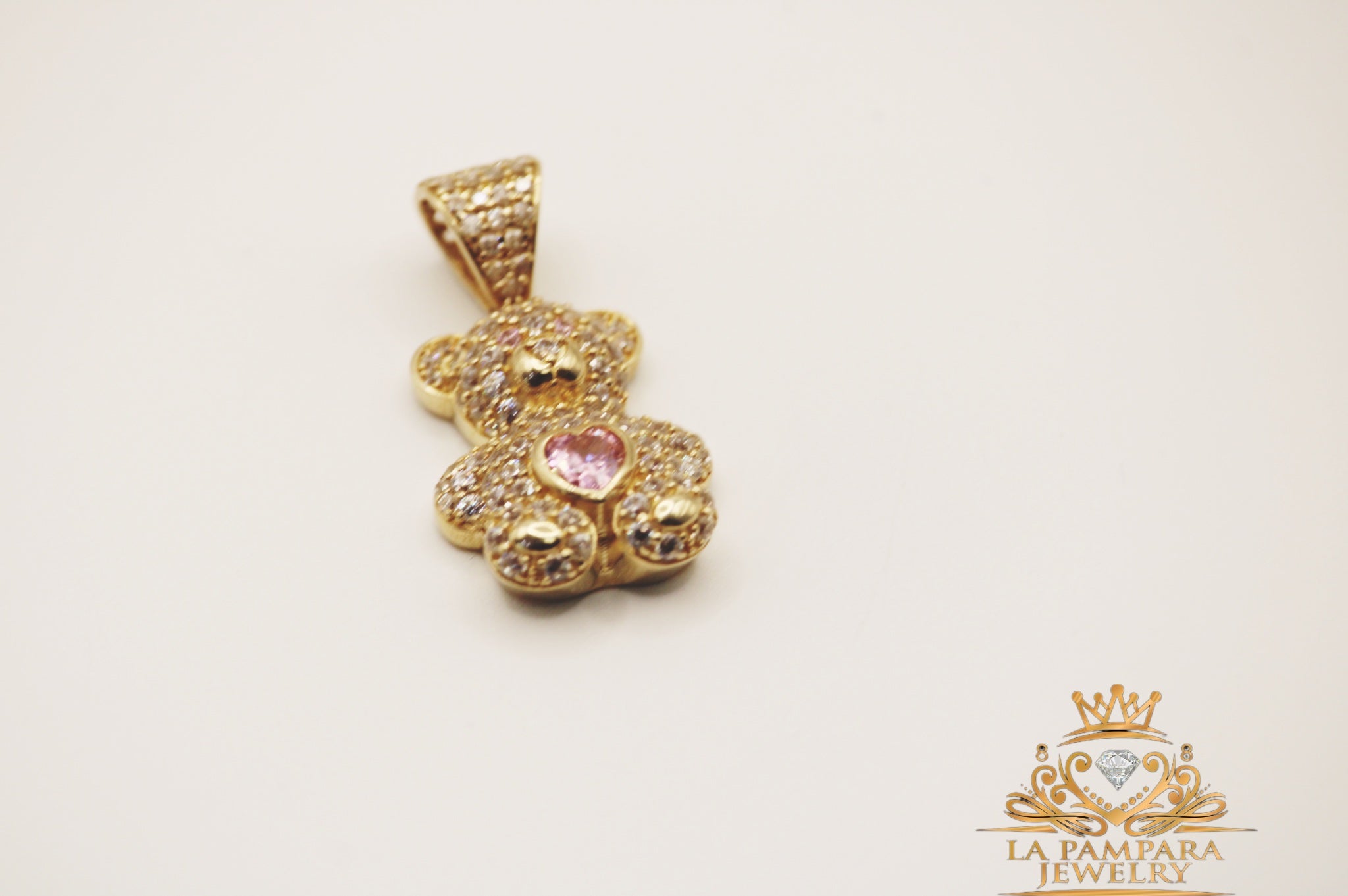 Pink bear pendant 14k