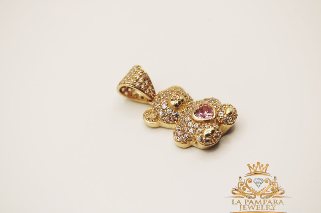 Pink bear pendant 14k