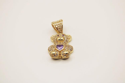 Bear clear purple pendant medium 14k gold