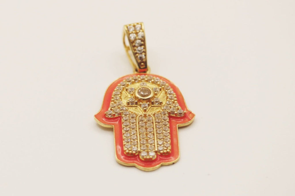 Glow hamsa hand pendant 14k